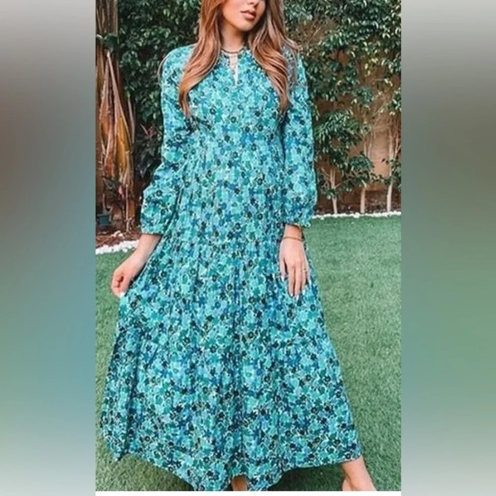 Zara Floral Print Green Dress Size S - Picture 2 of 12